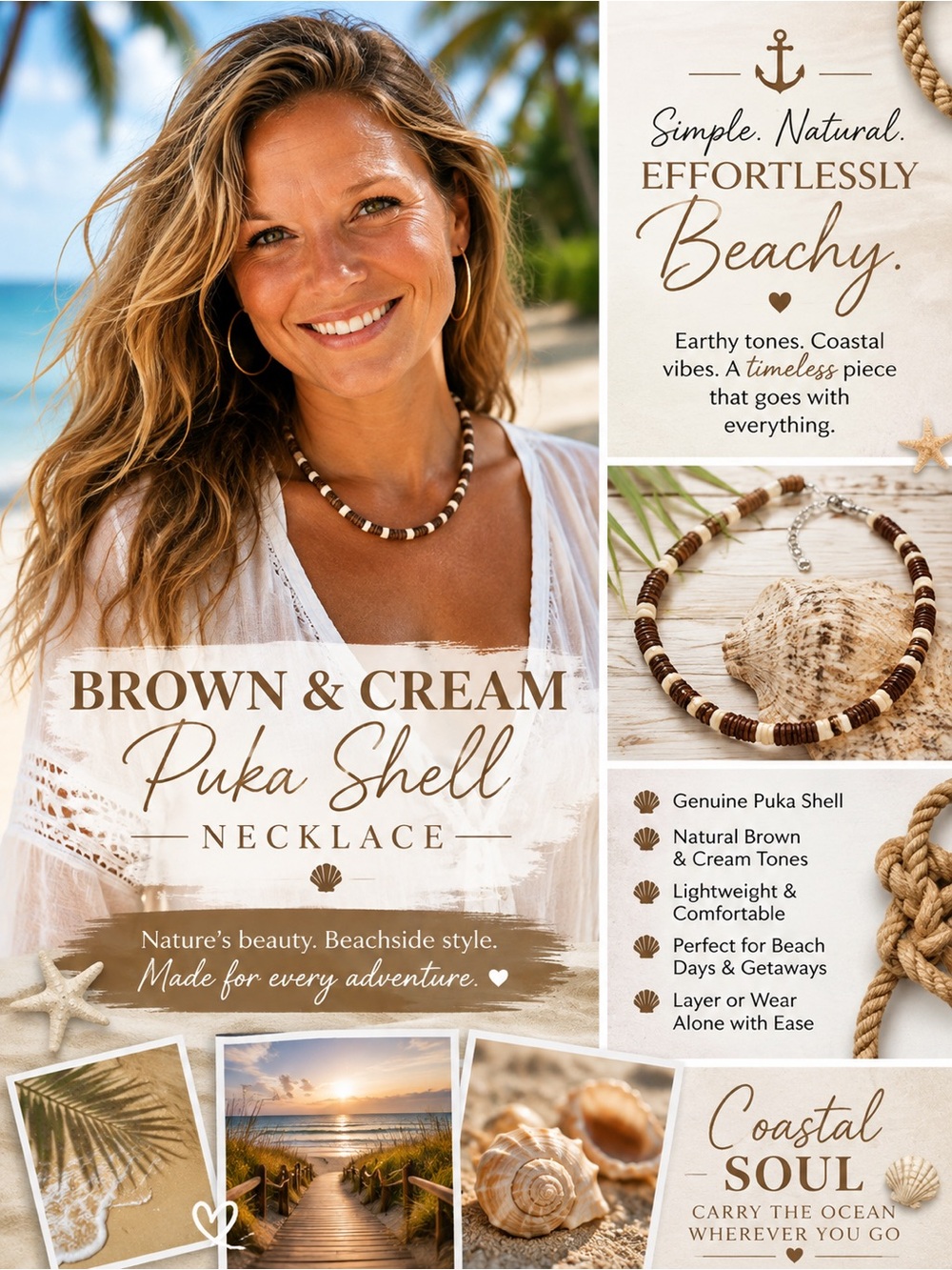 Brown and Cream Puka Shell Necklace